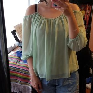Green off the shoulder blouse